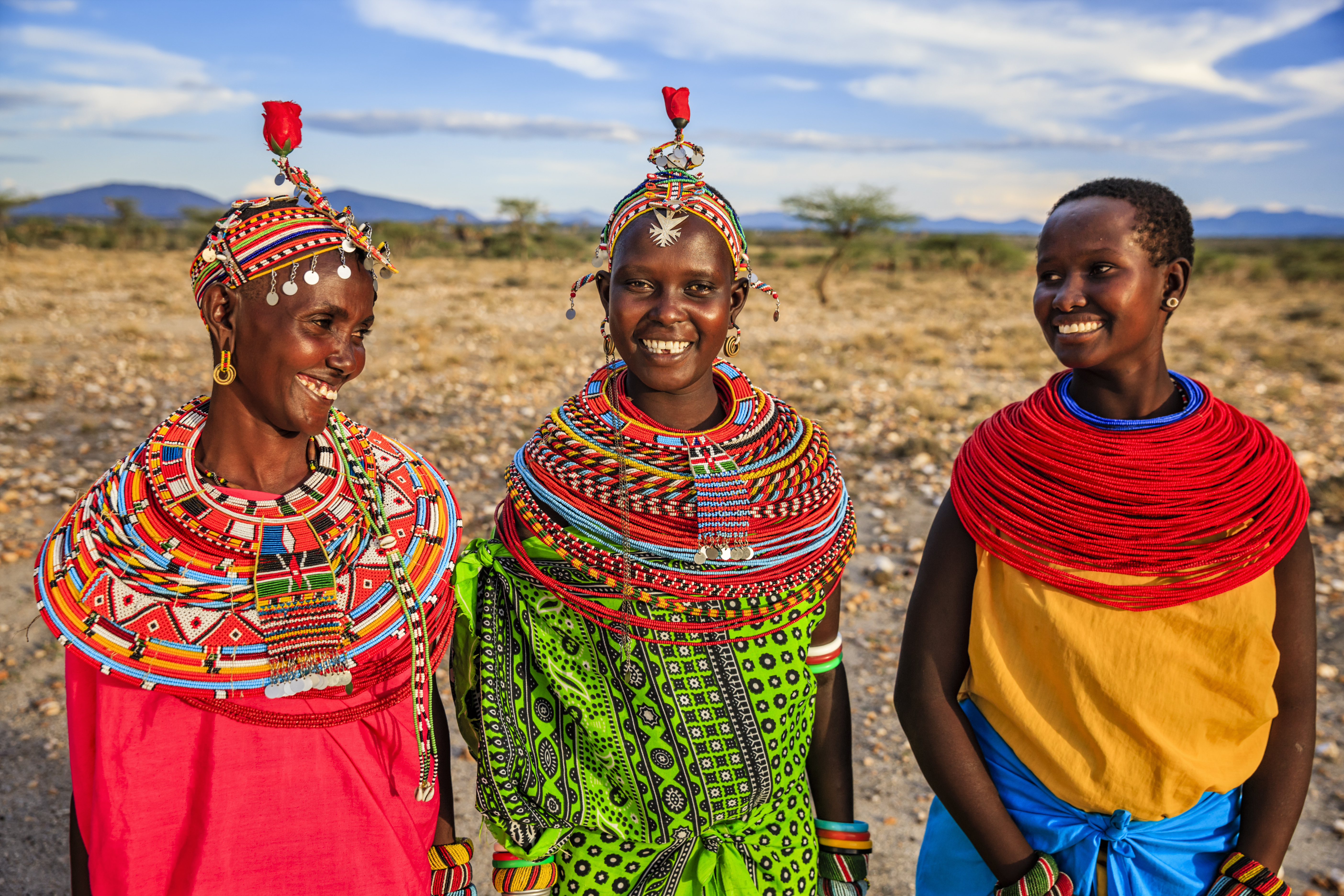 Group of African women from Samburu tribe, central Kenya, Africa. Samburu tribe is one of the biggest tribes of north-central Kenya, and they are related to the Maasai.